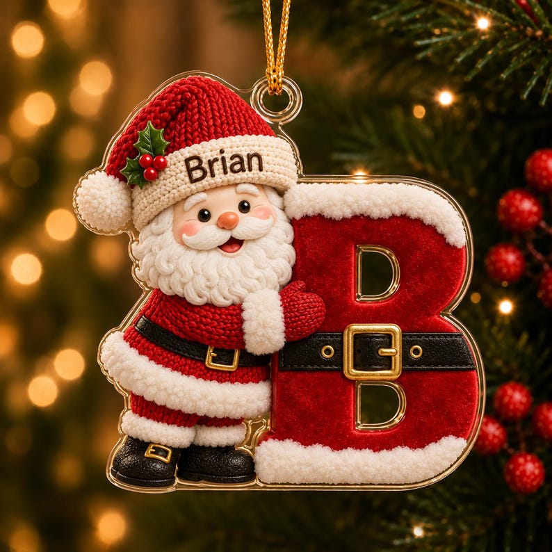 Personalized First Letter Ornament 2026, Snowman Christmas Initial Ornament, Santa Reindeer Gingerbread with Name and Letter Ornament
