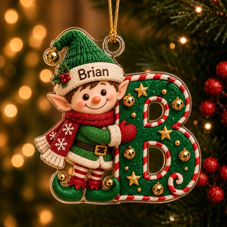 Personalized First Letter Ornament 2026, Snowman Christmas Initial Ornament, Santa Reindeer Gingerbread with Name and Letter Ornament