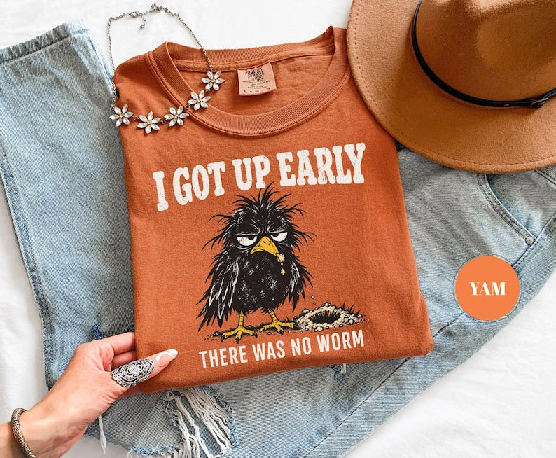 I Got Up Early There Was No Worm T-Shirt, Funny Grumpy Crow Tee, Sarcastic Bird Humor, Comfort Colors Unisex Top