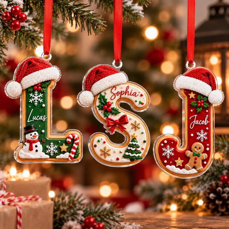 Personalized Gingerbread Kid Ornament, Custom Name Christmas Initial, Alphabet Letter Tree Decoration