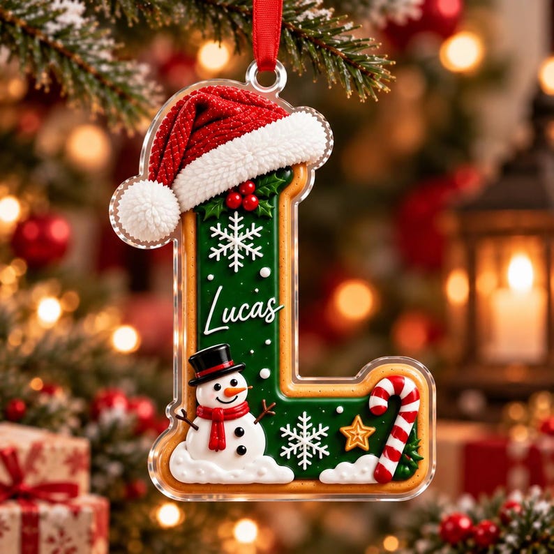 Personalized Gingerbread Kid Christmas Ornament, Custom Name Initial Letter, Kids Holiday Keepsake