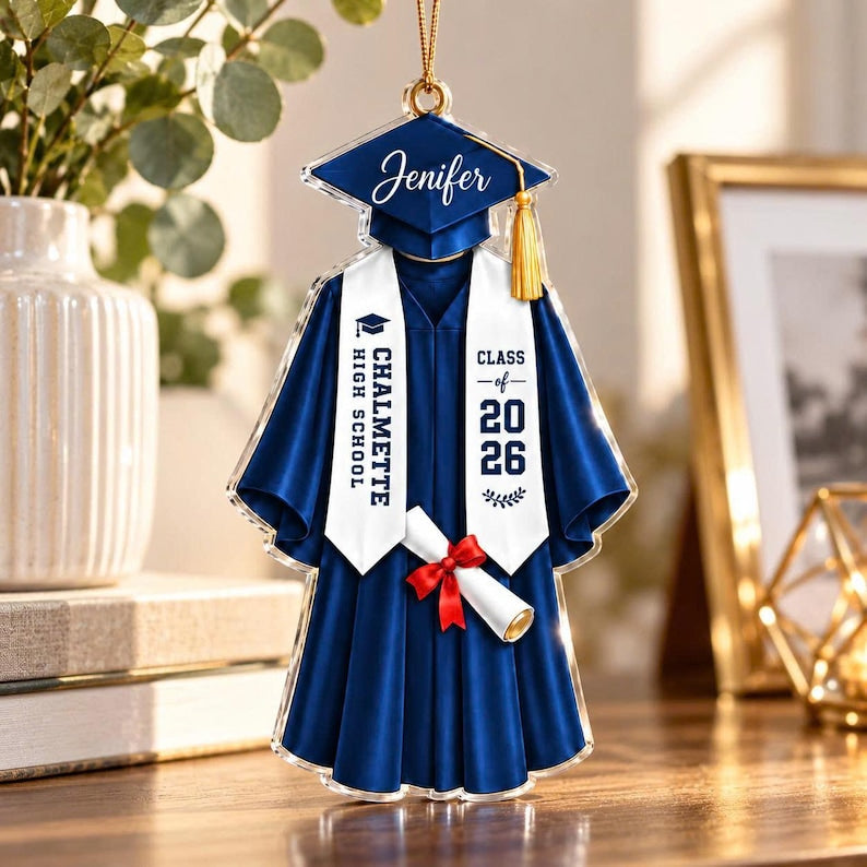 Personalized Graduation Christmas Ornament, Custom Name School Name Gown Keepsake, Class Senior Graduate Gift