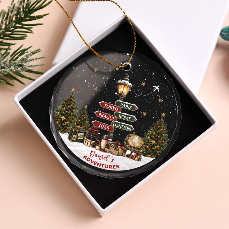 Personalized Travel Christmas Ornament, Custom Name Adventure Keepsake 2026