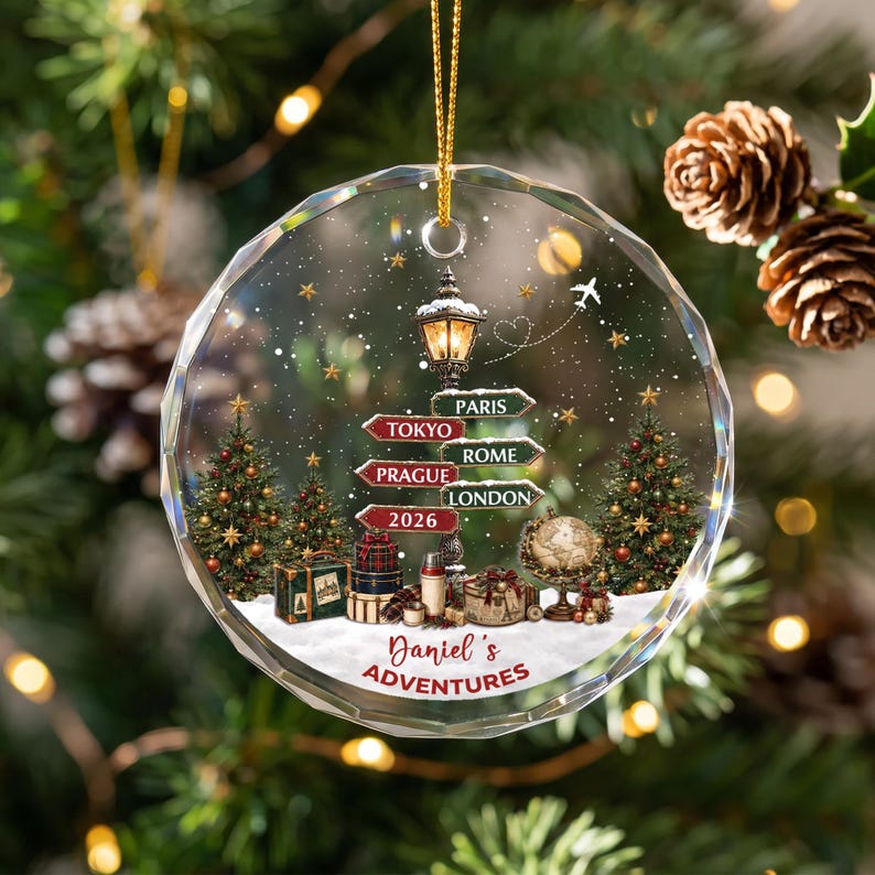 Personalized Travel Christmas Ornament, Custom Name Adventure Keepsake 2026