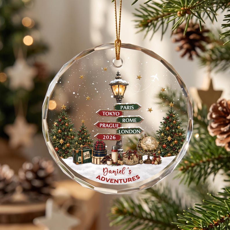 Personalized Travel Christmas Ornament, Custom Name Adventure Keepsake 2026