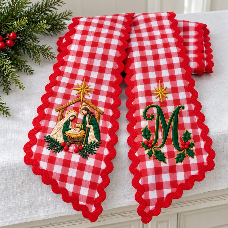 Personalized Christian Christmas Wreath Sash, Religious Wreath Sash With Monogram, Embroidered Front Door Decor