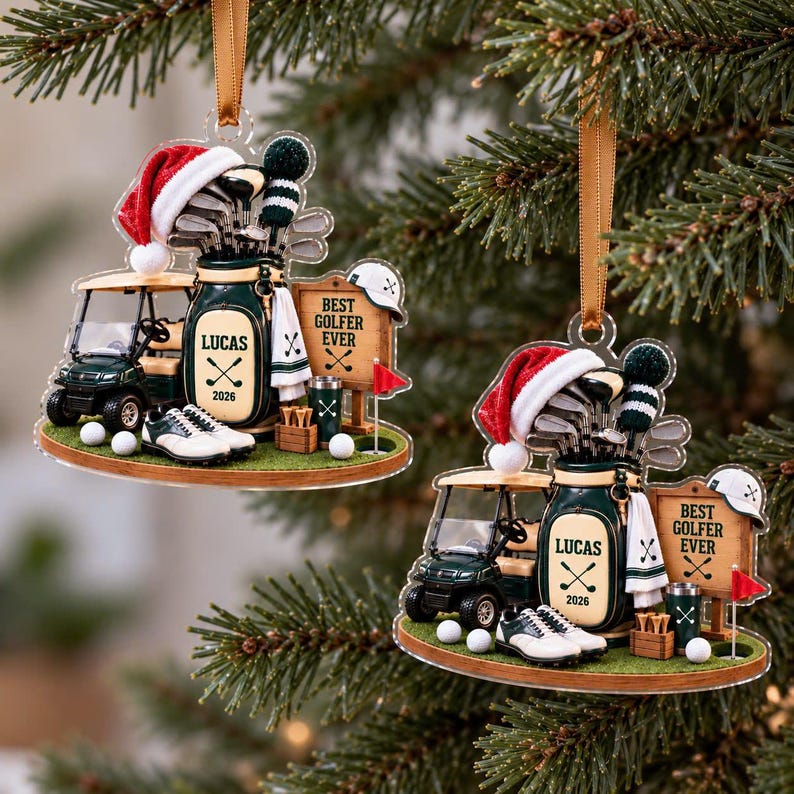 Personalized Golf Bag Ornament, Golfer Acrylic Xmas Tree Decor, Custom Name Golf Lover Christmas Gift