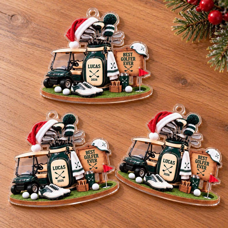 Personalized Golf Bag Ornament, Golfer Acrylic Xmas Tree Decor, Custom Name Golf Lover Christmas Gift