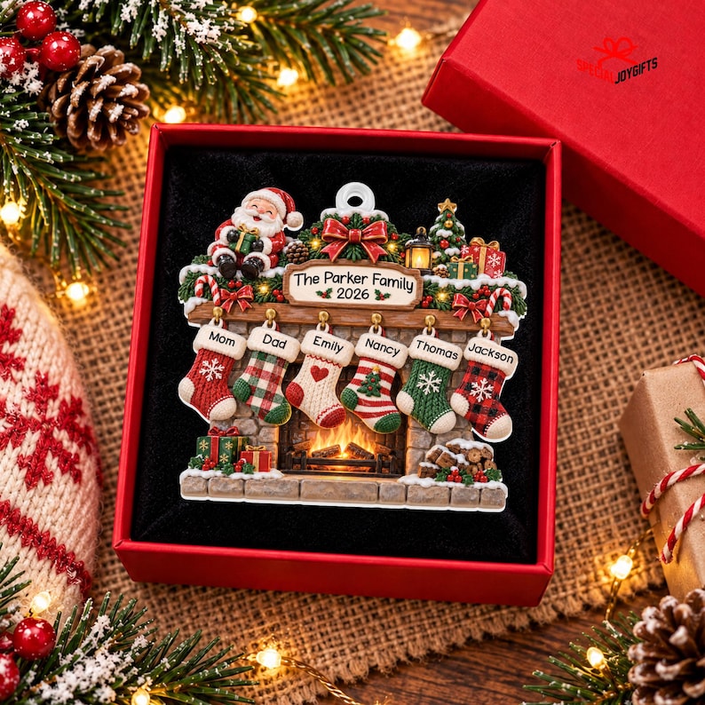 Personalized Family Christmas Ornament 2026, Stockings Christmas 3D Relief Ornament, Family Stocking Ornament With Names