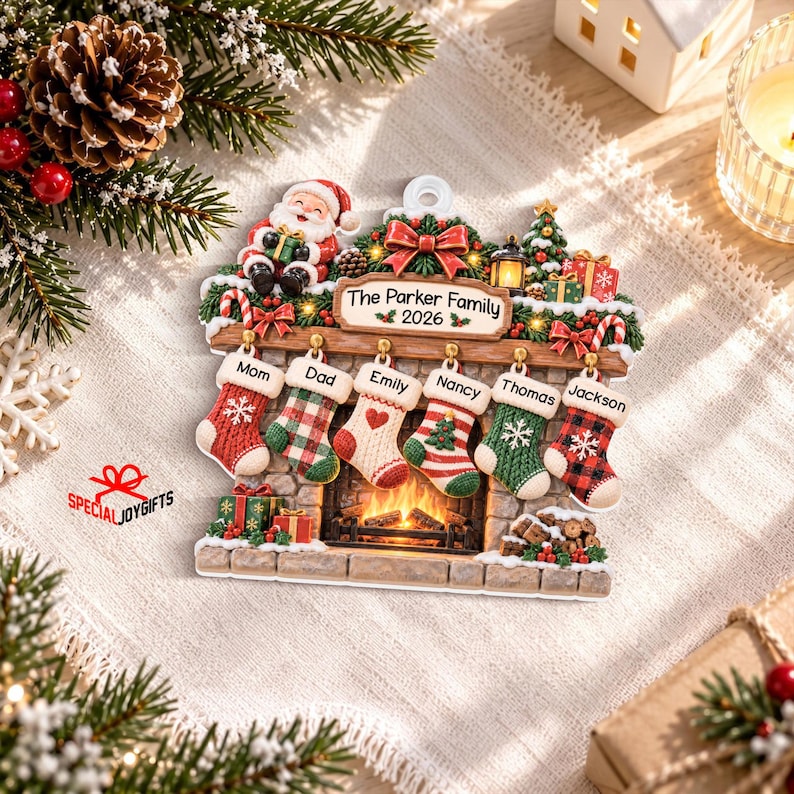 Personalized Family Christmas Ornament 2026, Stockings Christmas 3D Relief Ornament, Family Stocking Ornament With Names