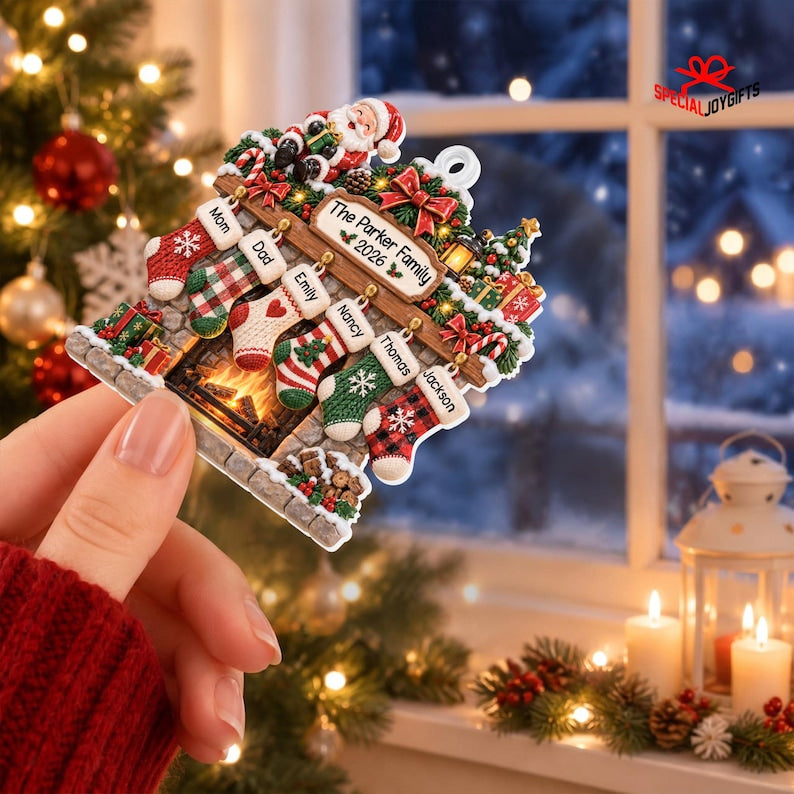 Personalized Family Christmas Ornament 2026, Stockings Christmas 3D Relief Ornament, Family Stocking Ornament With Names