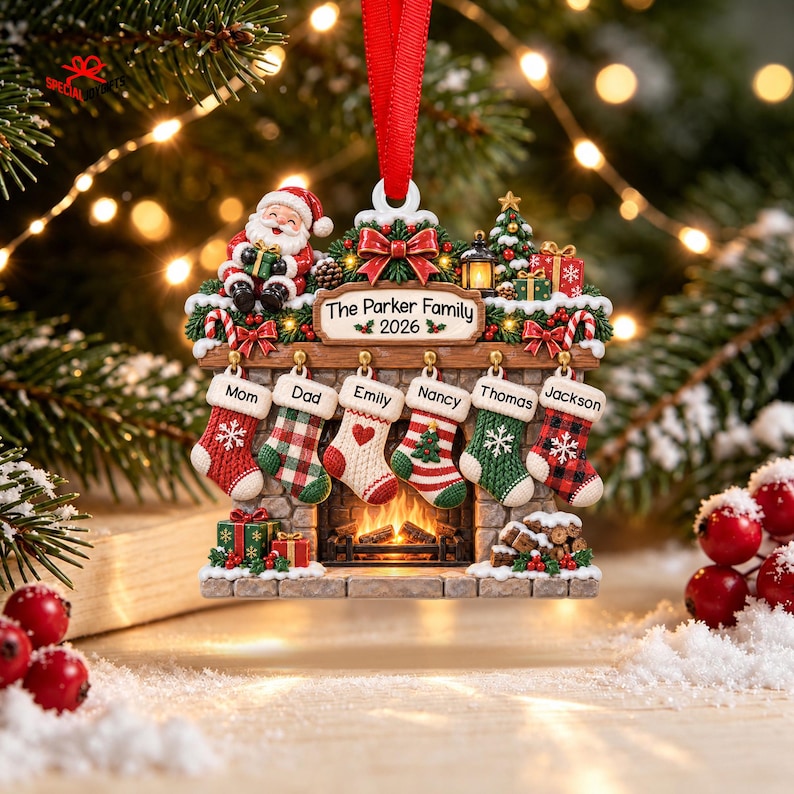 Personalized Family Christmas Ornament 2026, Stockings Christmas 3D Relief Ornament, Family Stocking Ornament With Names