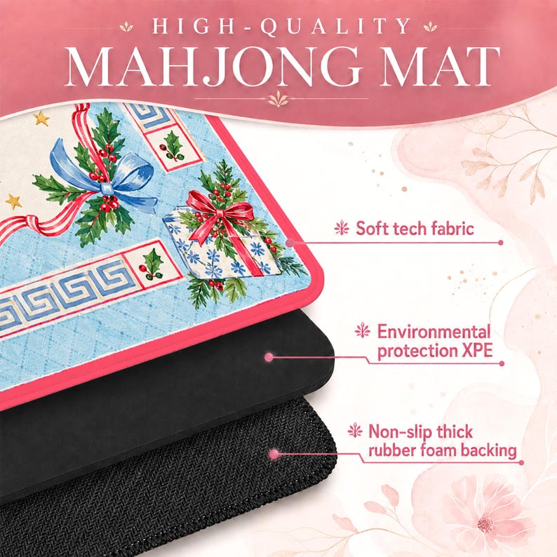 Personalized Nutcracker Blue Bow Mahjong Mat, Holiday Game Table Cover, Christmas Table Mat Gift