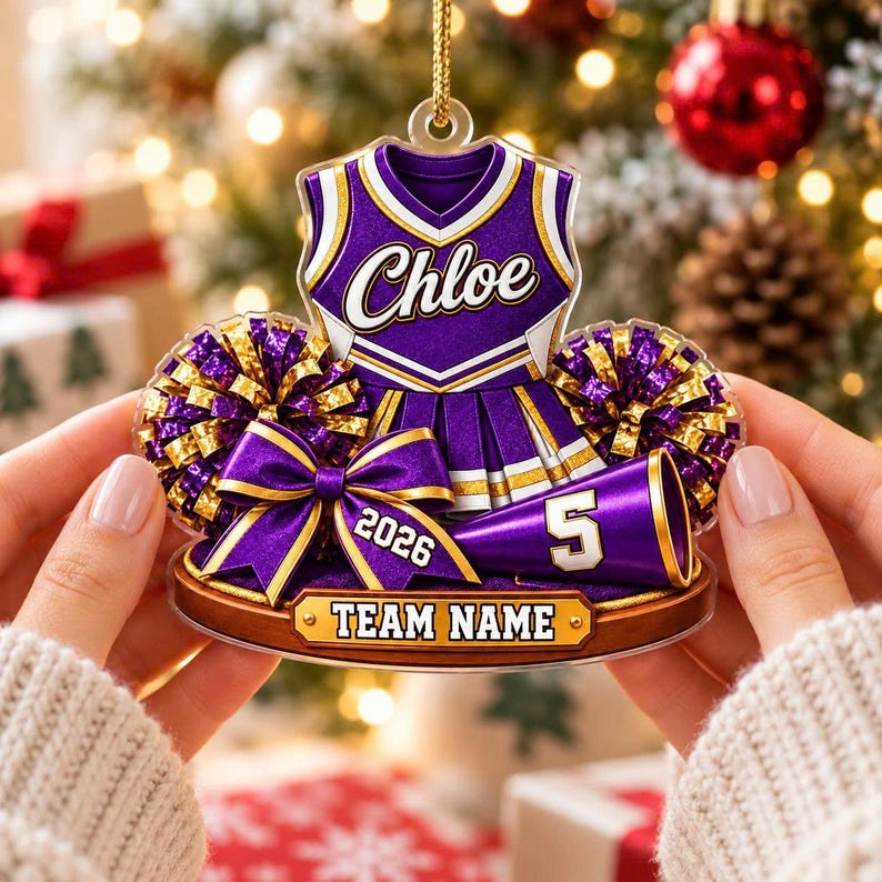 Personalized Cheerleader Ornament, Custom Name Cheer Uniform, Cheerleading Christmas Gift for Girls
