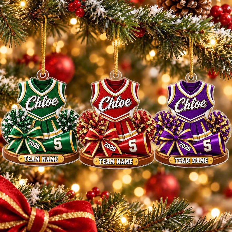 Personalized Cheerleader Ornament, Custom Name Cheer Uniform, Cheerleading Christmas Gift for Girls