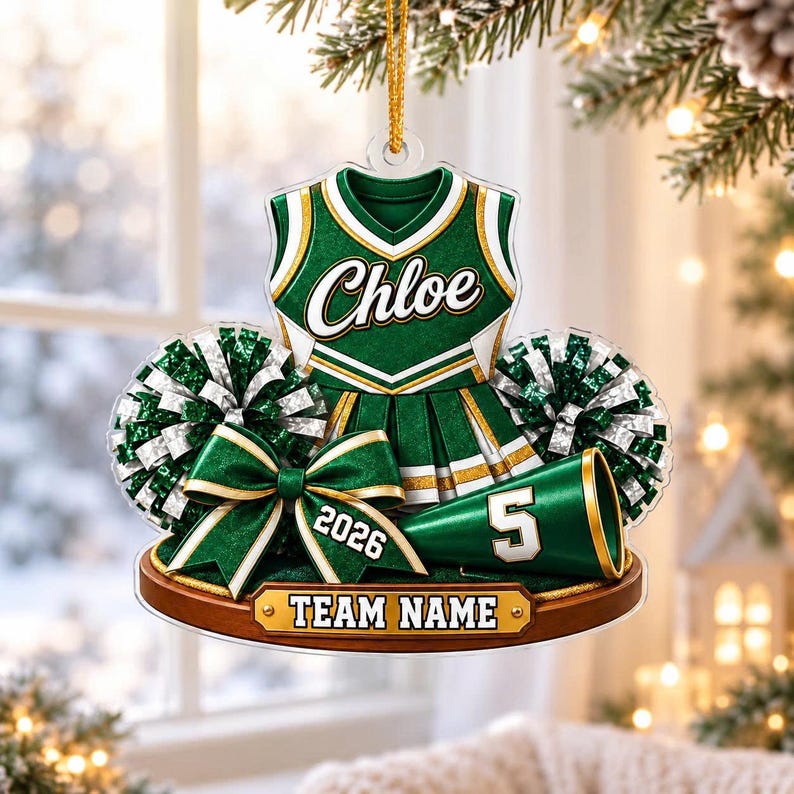 Personalized Cheerleader Ornament, Custom Name Cheer Uniform, Cheerleading Christmas Gift for Girls