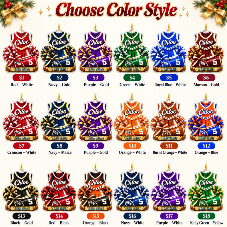 Personalized Cheerleader Ornament, Custom Name Cheer Uniform, Cheerleading Christmas Gift for Girls