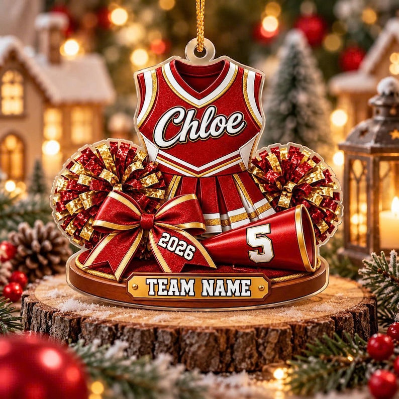 Personalized Cheerleader Christmas Acrylic Ornament, Custom Name Cheer Uniform, Cheerleading Team Gift