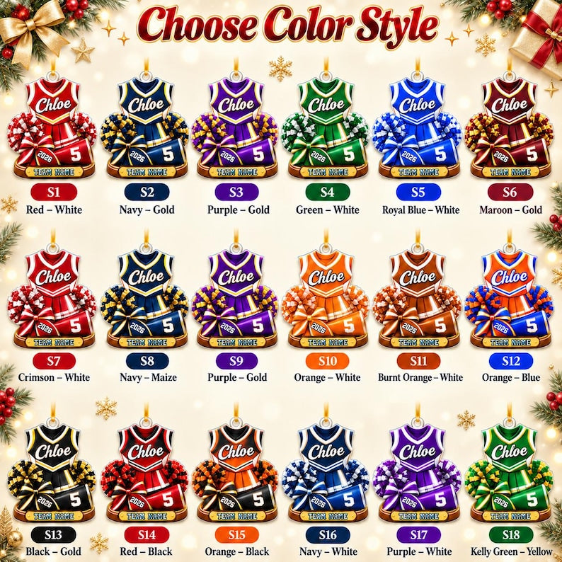 Personalized Cheerleader Christmas Acrylic Ornament, Custom Name Cheer Uniform, Cheerleading Team Gift