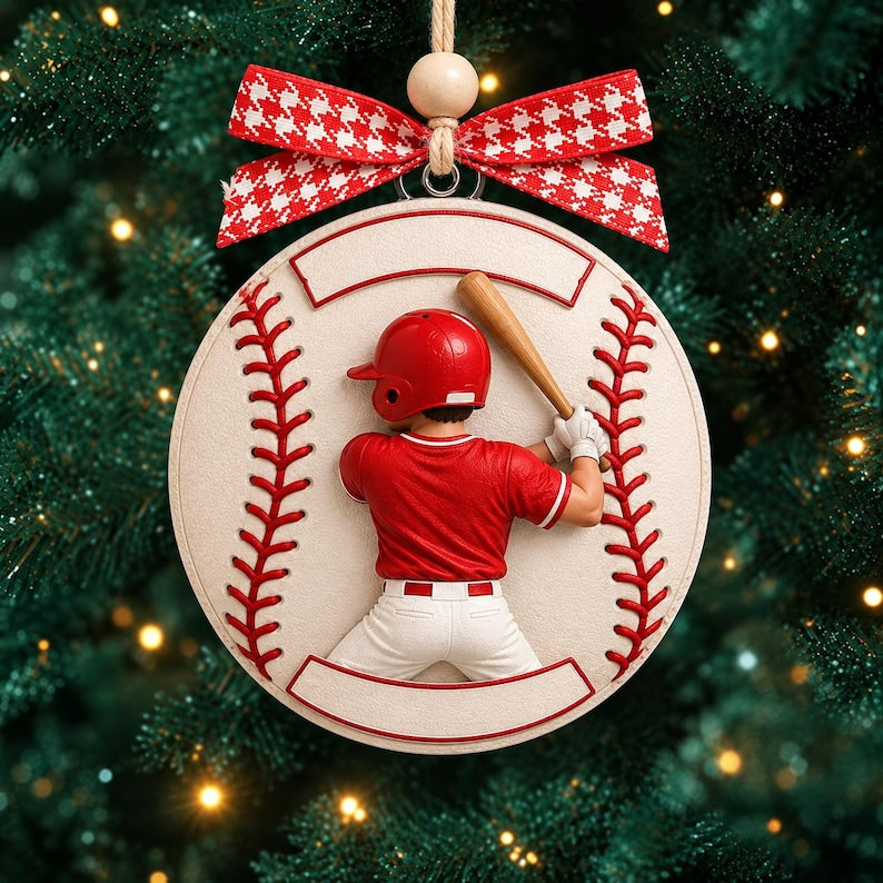 Personalized Baseball Player Christmas Ornament, Custom Name Jersey Number Team Baseball Gift, 2D Flat Acrylic Boy Athlete Keepsake