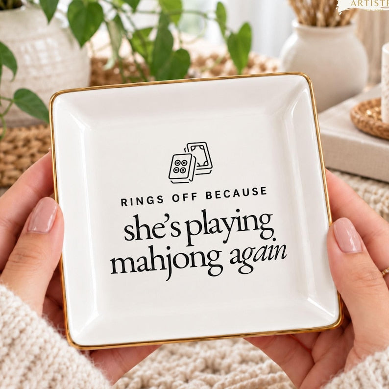 Funny Mahjong Ring Dish, Mah Jongg Player Gift, Rings Off Trinket Tray, Game Night Jewelry Holder