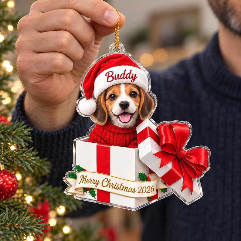 Personalized Pet Photo Christmas Ornament, Custom Dog Name Gift, First Christmas Puppy Pet Lover Keepsake