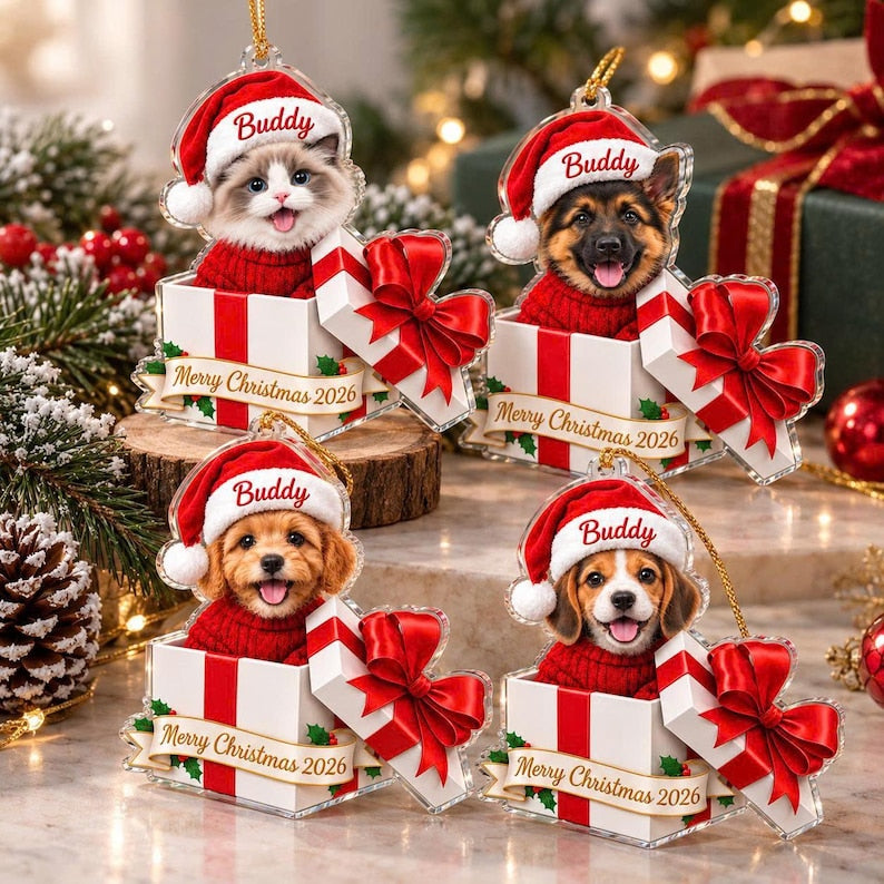 Personalized Pet Photo Christmas Ornament, Custom Dog Name Gift, First Christmas Puppy Pet Lover Keepsake