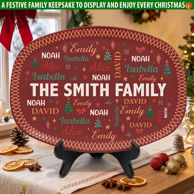 Personalized Family Christmas Platter, Custom Christmas Serving Plate, Christmas Tray For Grandma, Housewarming Gift