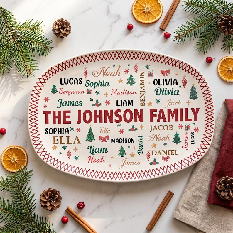 Personalized Family Christmas Platter, Custom Christmas Serving Plate, Christmas Tray For Grandma, Housewarming Gift