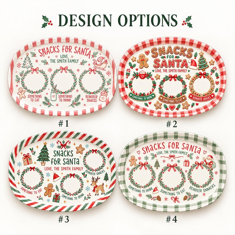 Personalized Christmas Cookie Tray, Custom Family Name Santa Plate, Holiday Serving Platter