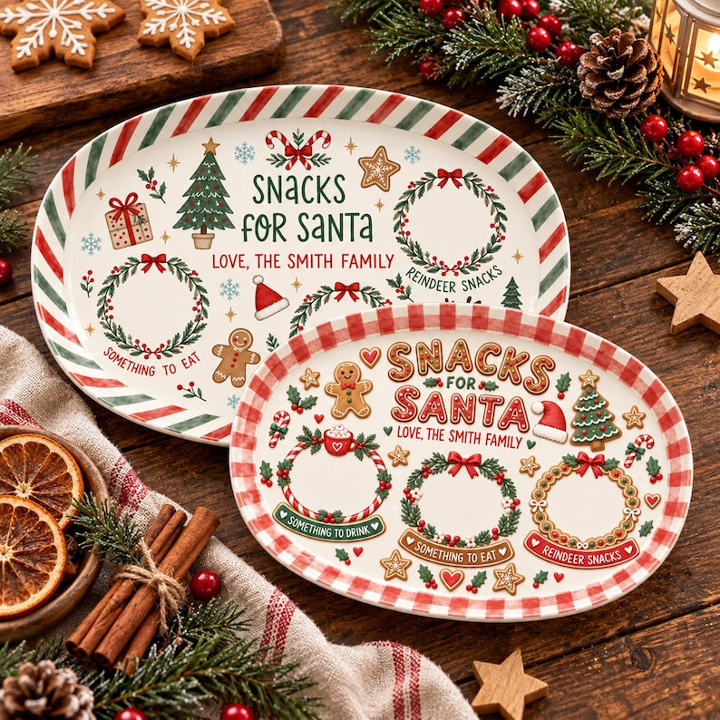 Personalized Christmas Cookie Tray, Custom Family Name Santa Plate, Holiday Serving Platter