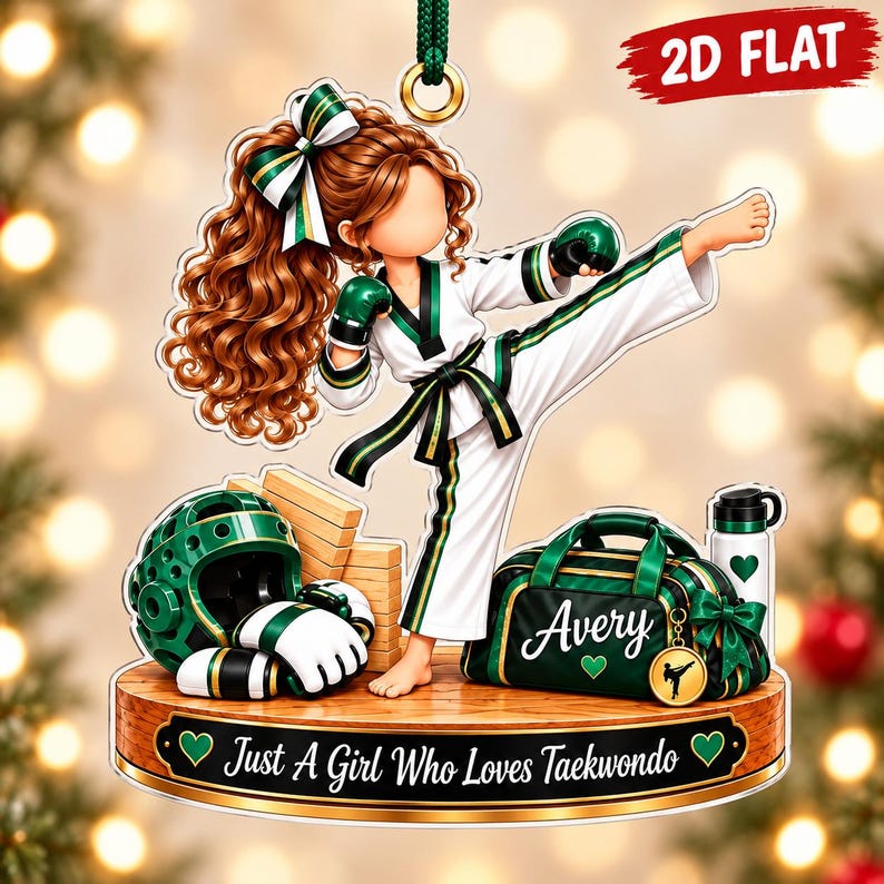 Personalized Taekwondo Girl Christmas Ornament, Custom Name Martial Arts Ornament, Taekwondo Lover Gift