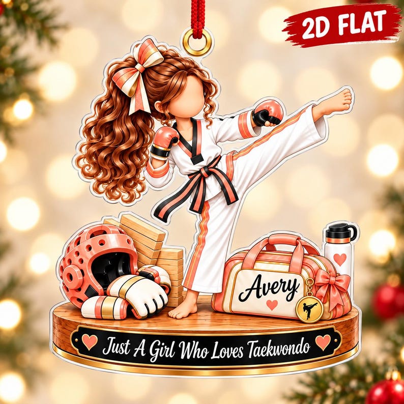 Personalized Taekwondo Girl Christmas Ornament, Custom Name Martial Arts Ornament, Taekwondo Lover Gift