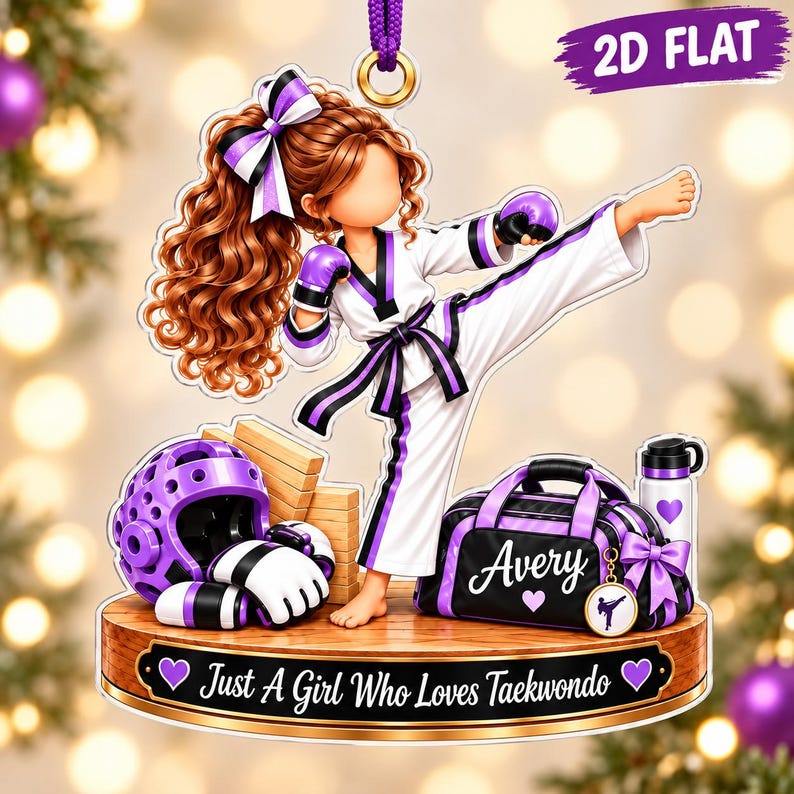 Personalized Taekwondo Girl Christmas Ornament, Custom Name Martial Arts Ornament, Taekwondo Lover Gift