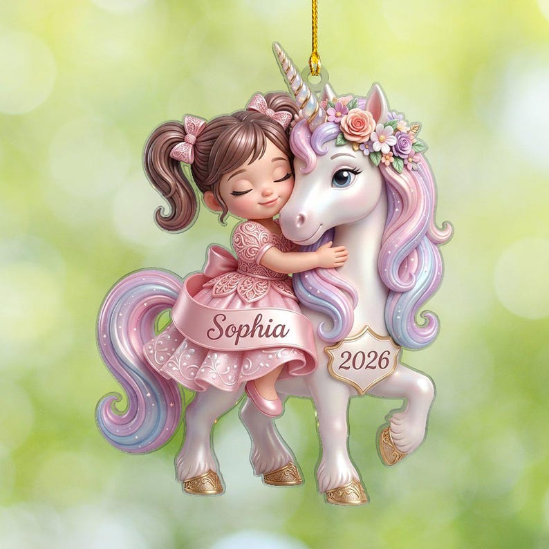 Personalized Unicorn Christmas Ornament, Little Girl Holiday Keepsake, Custom Daughter Tree Decor