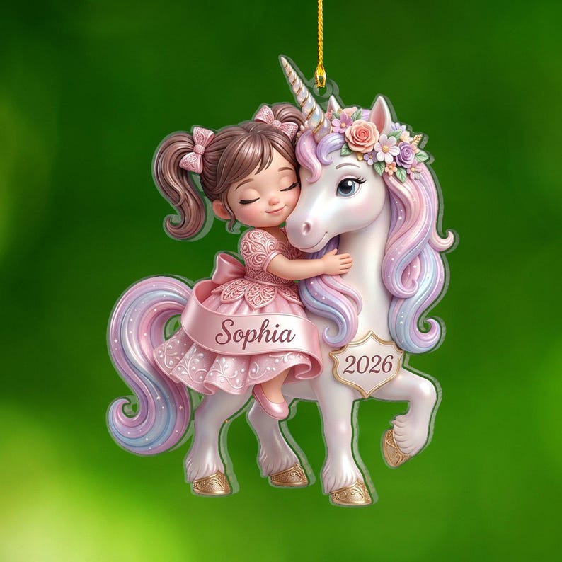 Personalized Unicorn Christmas Ornament, Little Girl Holiday Keepsake, Custom Daughter Tree Decor
