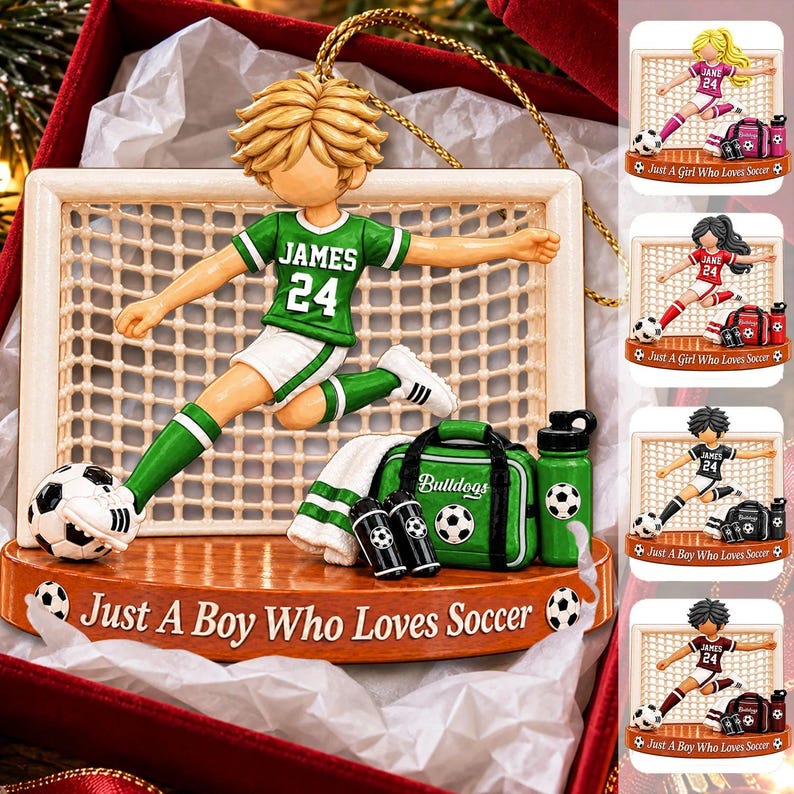 Just A Boy Who Loves Soccer, Personalized Soccer Ornament, Custom Player Name Gift, Gift For Soccer Players