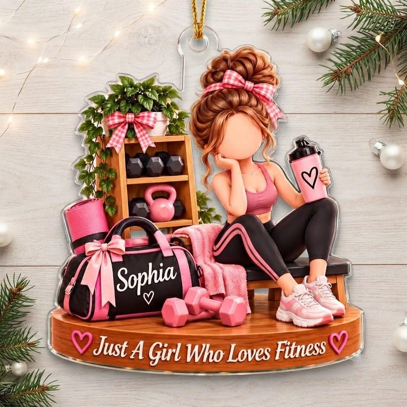 Just A Girl Who Loves Fitness Christmas Ornament, Personalized Gym Girl Name Ornament, Gym Lover Gift