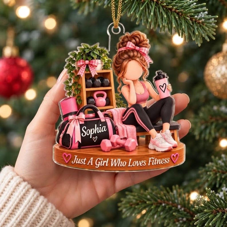 Just A Girl Who Loves Fitness Christmas Ornament, Personalized Gym Girl Name Ornament, Gym Lover Gift
