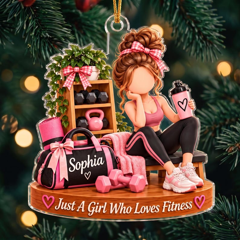 Just A Girl Who Loves Fitness Christmas Ornament, Personalized Gym Girl Name Ornament, Gym Lover Gift