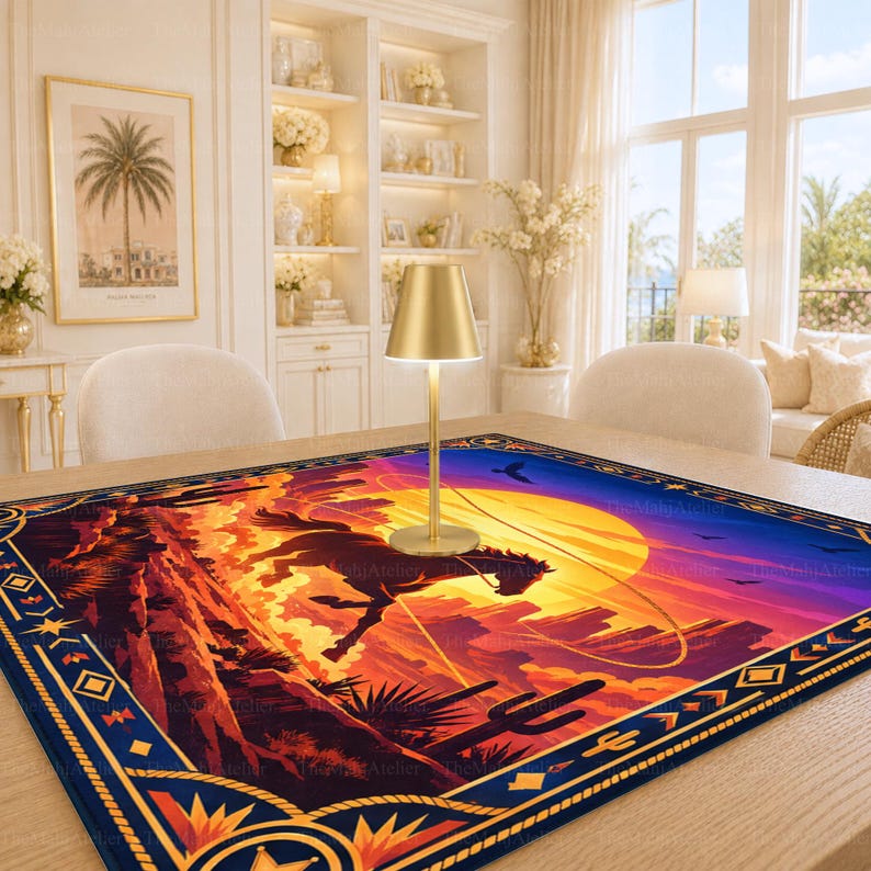 Western Horse Mahjong Mat, American Mah Jongg Game Mat, Non-slip Table Cover