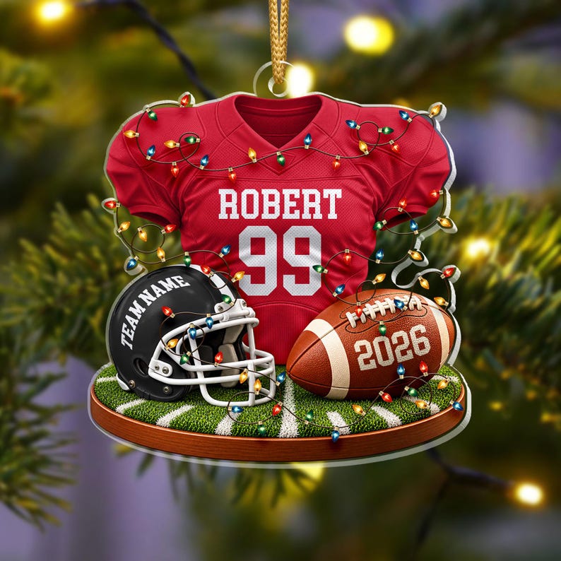 Personalized Football Jersey Ornament, Custom Name Number, Christmas Lights Keepsake