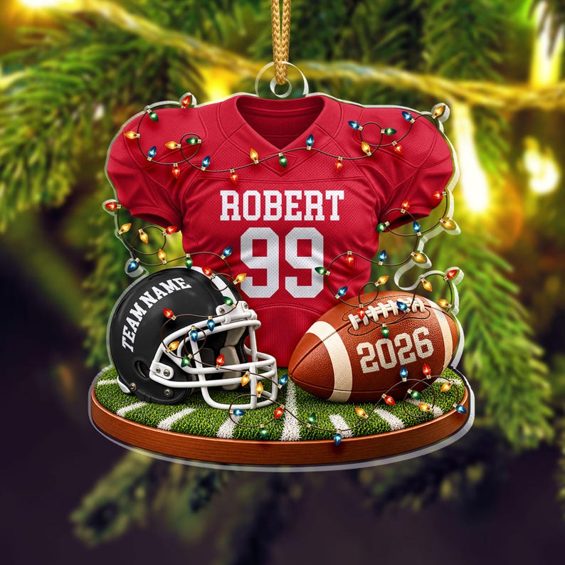 Personalized Football Jersey Ornament, Custom Name Number, Christmas Lights Keepsake