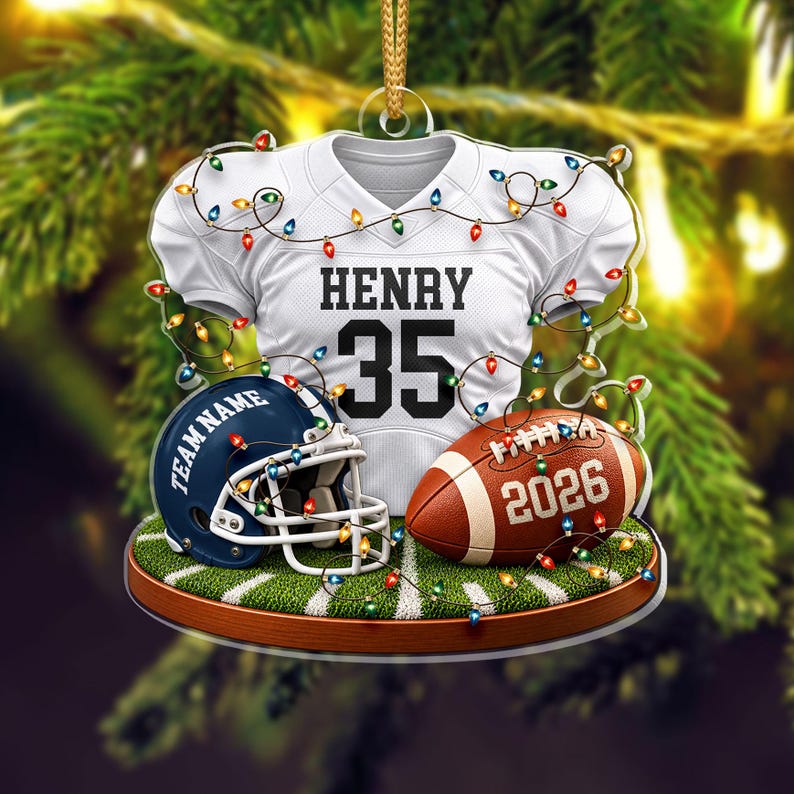 Personalized Football Jersey Ornament, Custom Name Number, Christmas Lights Keepsake