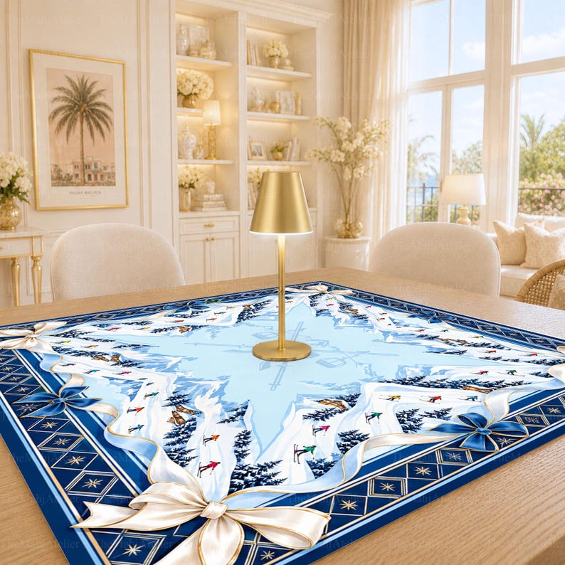 Après Ski Mahjong Mat, Blue White Alpine Game Mat, Mountain Winter Game Night