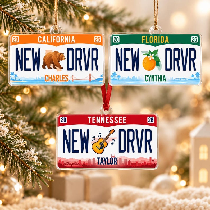Custom State License Plate Ornament, New Driver Gift, New Car License Ornament, Personalized Christmas Gift for Teen Driver