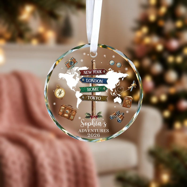 Personalized Travel Ornament, Custom Destination Keepsake, Vacation Memory Gift, Adventure Map Ornament