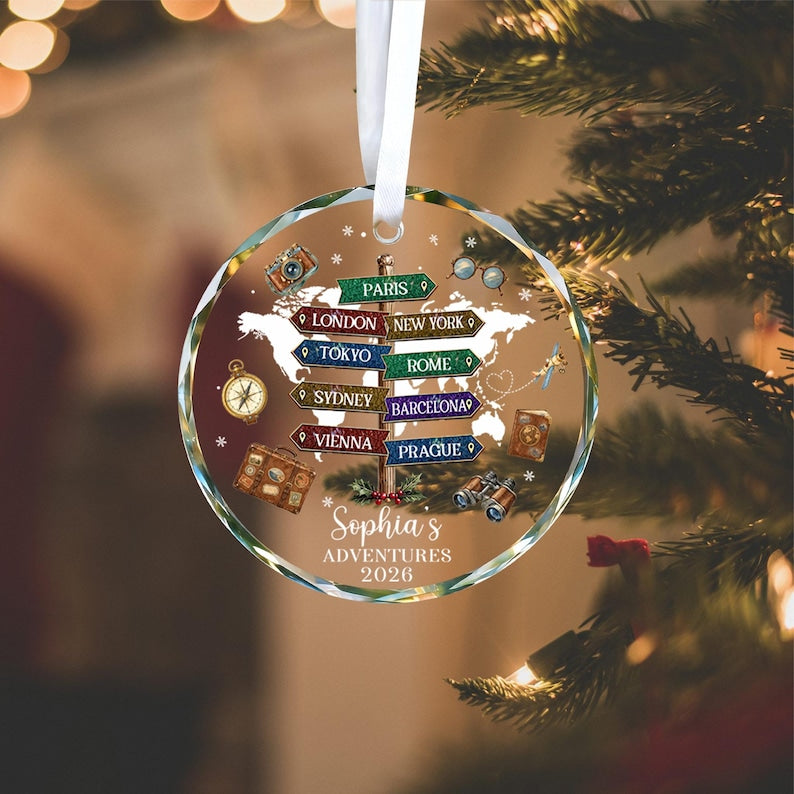 Personalized Travel Ornament, Custom Destination Keepsake, Vacation Memory Gift, Adventure Map Ornament