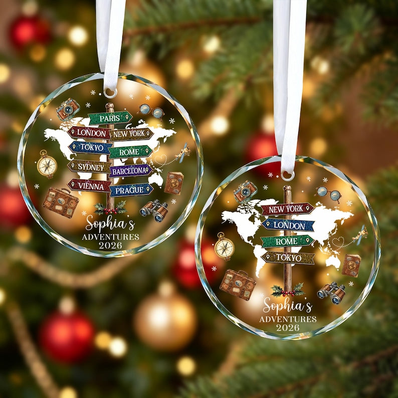 Personalized Travel Ornament, Custom Destination Keepsake, Vacation Memory Gift, Adventure Map Ornament
