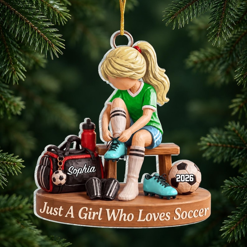 Just A Girl Who Loves Soccer, Personalized Soccer Christmas Ornament, Custom Name Soccer Player Gift, Soccer Team Gift
